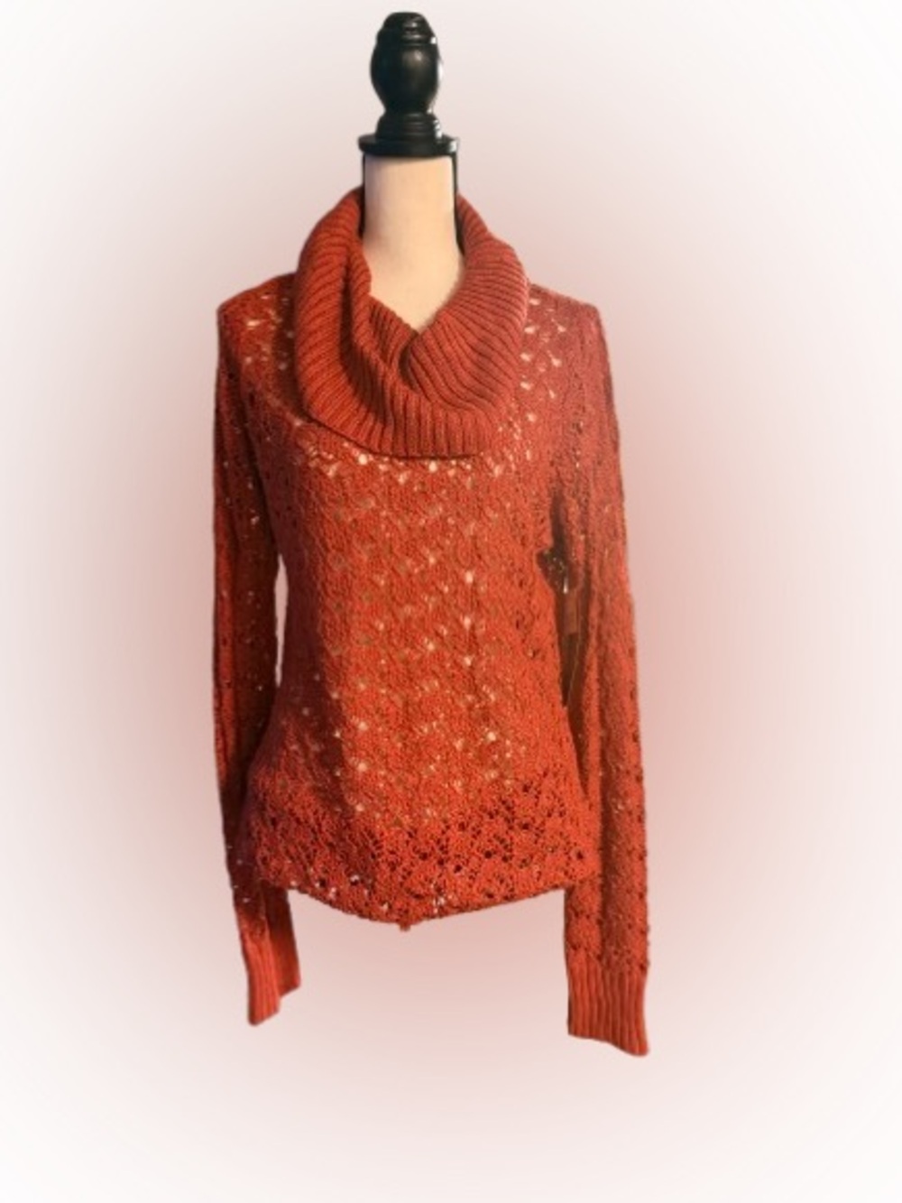 Ruff Hewn NWT Rust Open Knit Cowl Neck Sweater Tunic L Drawstring Boho